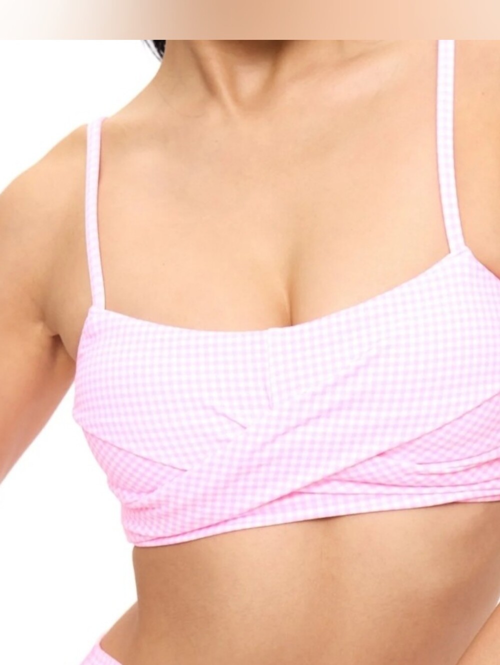 Buffbunny Ivy Wrap Sports Bra Pink Gingham Plaid Athleisure Crop Top Size 3XL